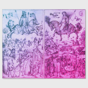 Papel De Regalo Dibujo de Astrología Azul Púrpura SUN Y MOON Antiq