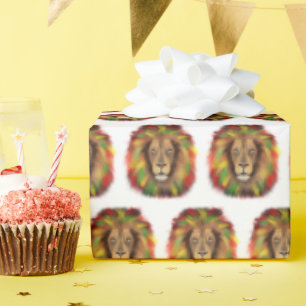 Papel De Regalo Dibujo de cabeza de león Rasta rojo amarillo verde