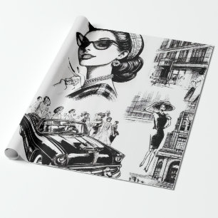 Papel De Regalo Dibujo de Chica de moda de época