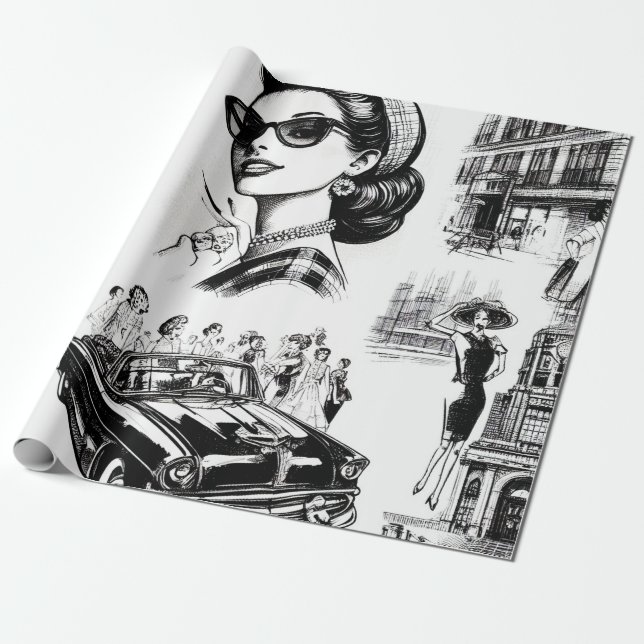 Papel De Regalo Dibujo de Chica de moda de época (Desenrollado)