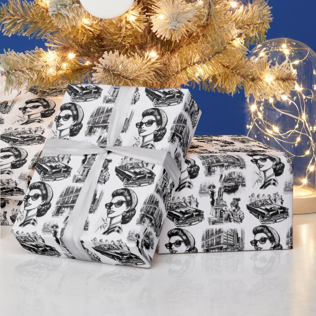 Papel De Regalo Dibujo de Chica de moda de época (Vacaciones)