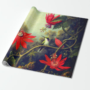 Papel De Regalo Dibujo de colibríes y flores de pasión