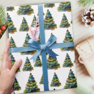 Papel De Regalo Dibujo de copo de nieve de árbol de Navidad en acu