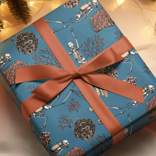 Papel De Regalo Dibujo De Coral De Buceo De Natación Azul Artsy Sc