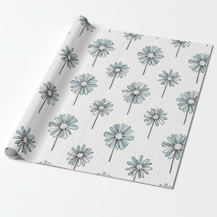 Papel De Regalo Dibujo de línea de margarita pastel con franja