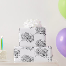 Papel De Regalo Dibujo de línea negra de crisantemo con su nombre