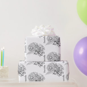 Papel De Regalo Dibujo de línea negra de crisantemo con su nombre