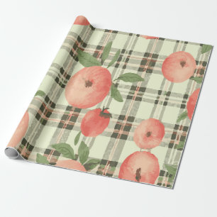 Papel De Regalo Dibujo de melocotón dulce sobre fondo de cuadros r