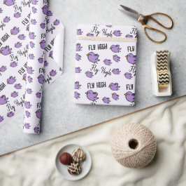 Papel De Regalo Dibujo de pájaro morado lindo con texto Vuela alto