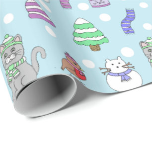Papel De Regalo Dibujo de patrón de garabatos de gato de nieve de 