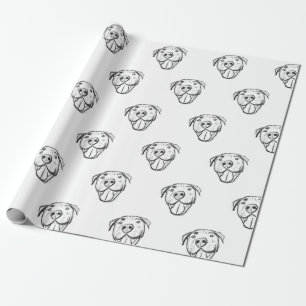 Papel De Regalo dibujo de pitbull simple amantes de perros blanco
