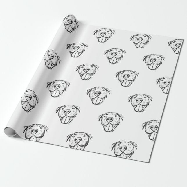 Papel De Regalo dibujo de pitbull simple amantes de perros blanco  (Desenrollado)