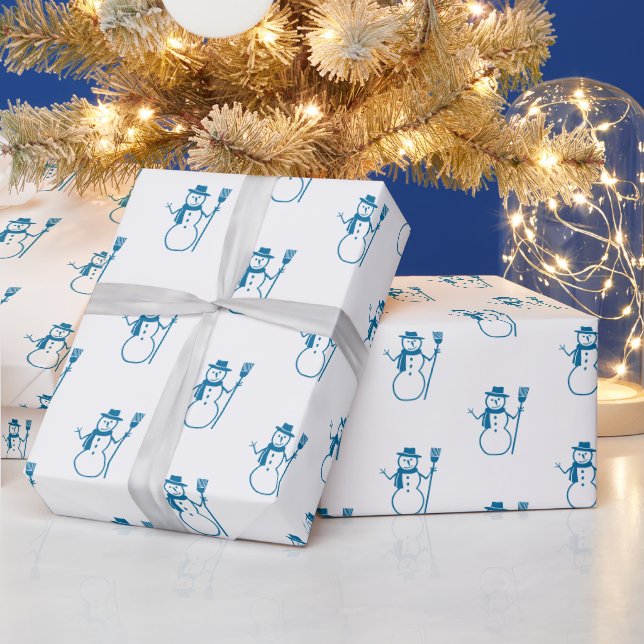 Papel De Regalo Dibujo de Snowman azul de época (Vacaciones)