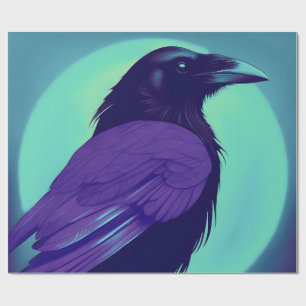 Papel De Regalo Dibujo de un cuervo sobre fondo azul neón