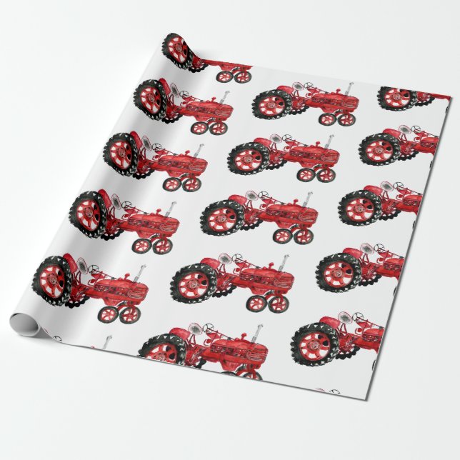 Papel De Regalo Dibujo del tractor rojo antiguo (Desenrollado)