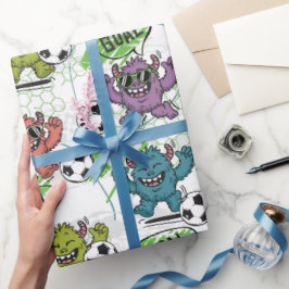 Papel De Regalo Dibujo divertido de niños de fútbol monstruo
