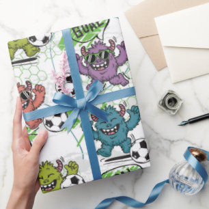 Papel De Regalo Dibujo divertido de niños de fútbol monstruo