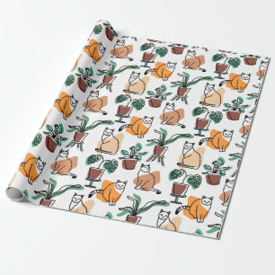 Papel De Regalo Dibujo en línea de gatos y flores