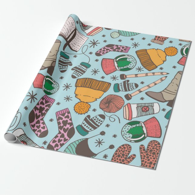 Papel De Regalo Dibujo manual de dibujo sin fisuras. Invierno  (Desenrollado)