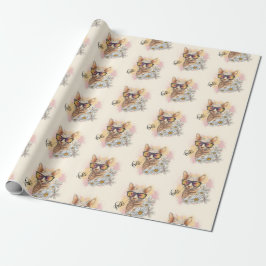 Papel De Regalo Dibujo manual gato Sphynx con flores