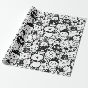 Papel De Regalo Dibujo Patrón Garabatos Animales Kawaii (2)