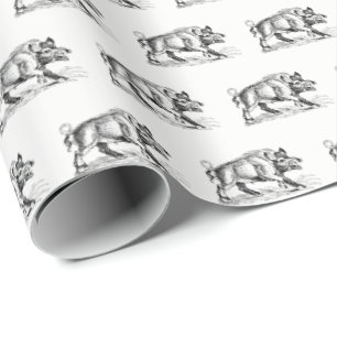 Papel De Regalo Dibujo Vintage de Jabalí en Blanco y Negro #2
