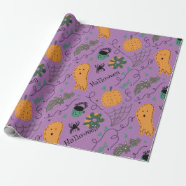 Papel De Regalo Dibujos de fantasmas de Halloween patrón púrpura