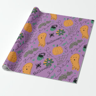 Papel De Regalo Dibujos de fantasmas de Halloween patrón púrpura