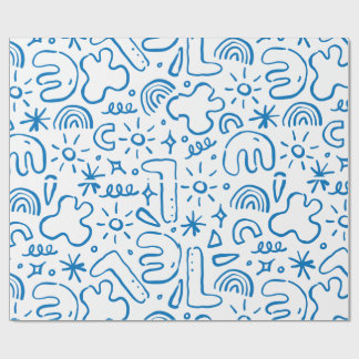 Papel De Regalo dibujos divertidos de garabatos, azul marino, azul
