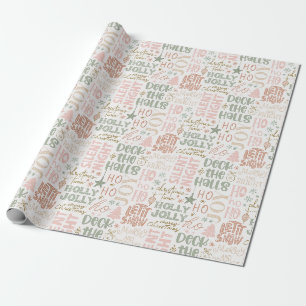 Papel De Regalo Dichos de Navidad Boho Verde Rosa Terracota
