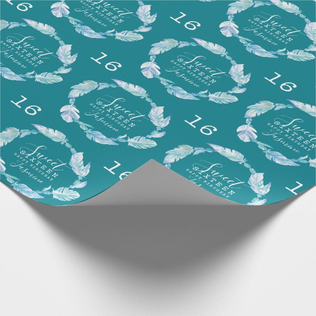 Papel De Regalo Dieciséis plumas y cuentas dulce acuática acuarela