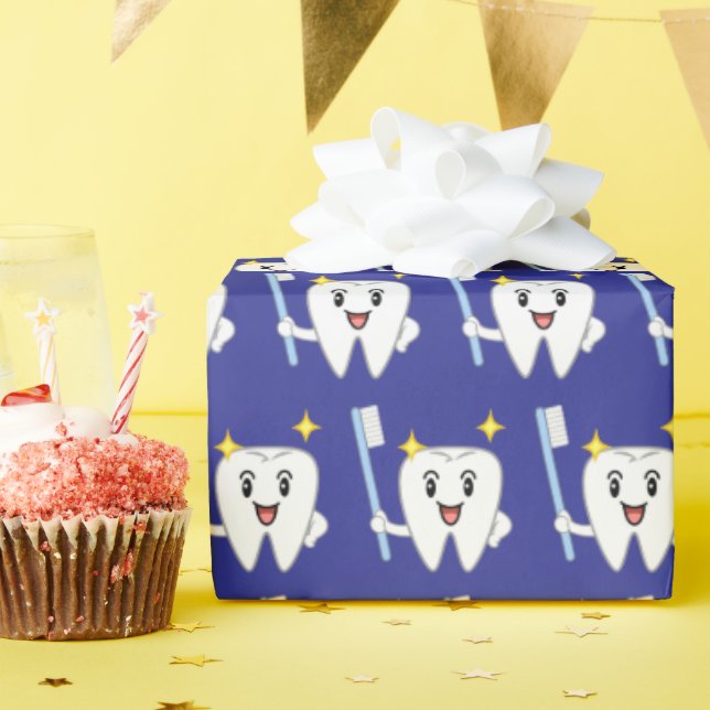 Papel De Regalo Diente Feliz Con Cepillo de Dientes (Fiesta de cumpleaños )