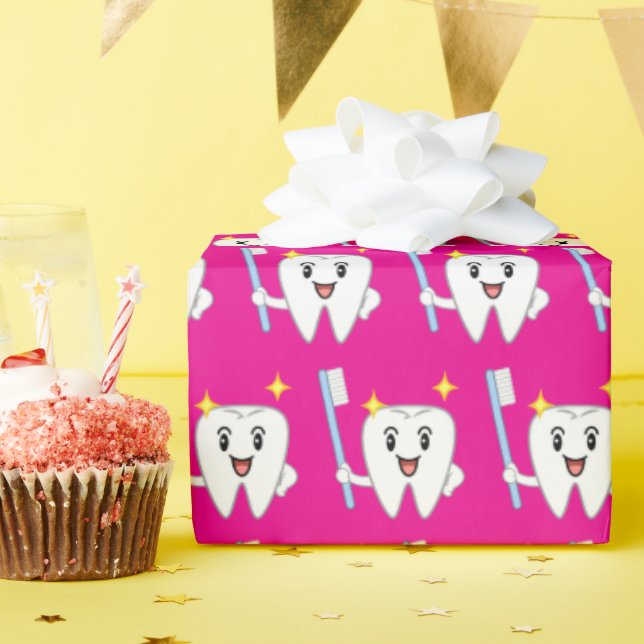 Papel De Regalo Diente Feliz Con Cepillo de Dientes (Fiesta de cumpleaños )