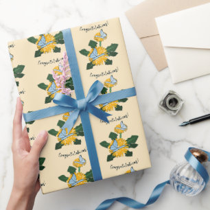 Papel De Regalo Dientes de León Mariposas Felicidades Amarillo