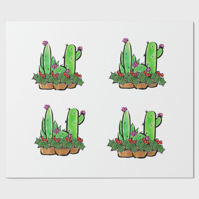 Papel De Regalo Diferentes fiestas navideñas Cactus cactus succule (Superficie plana)