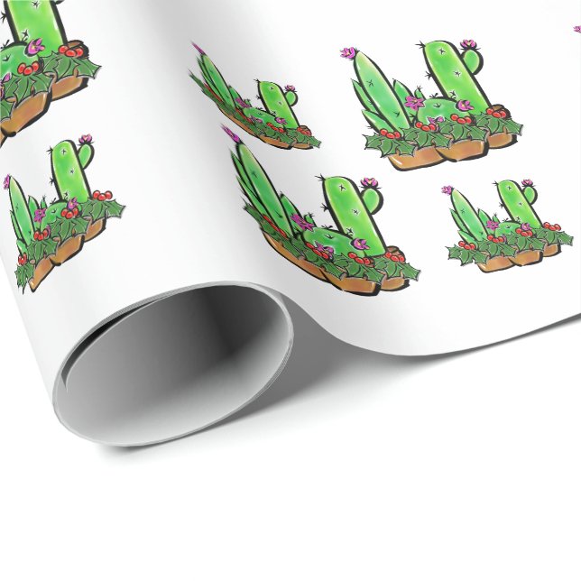 Papel De Regalo Diferentes fiestas navideñas Cactus cactus succule (Esquina del rollo)