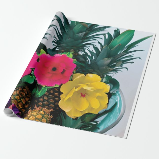 Papel de regalo digital con acento de Piña (Desenrollado)