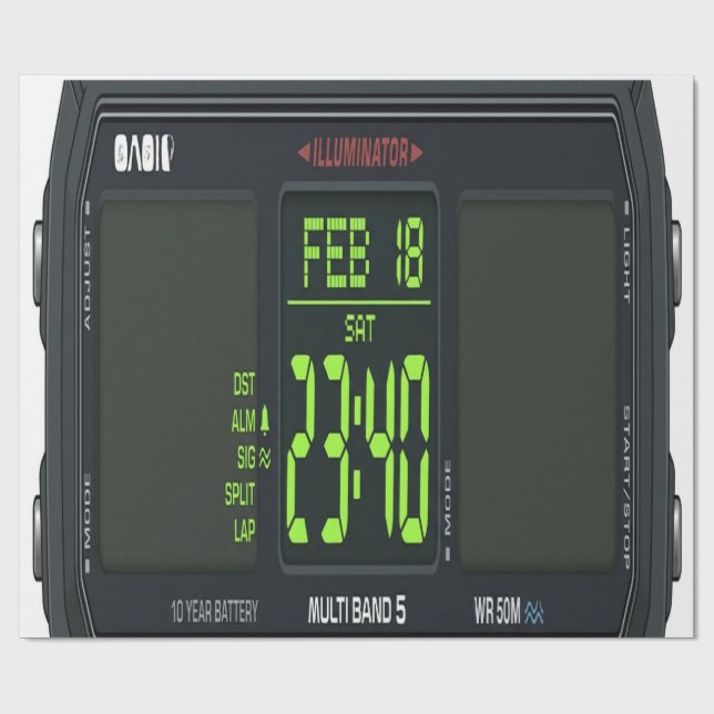Papel De Regalo Digital Watch Face Wrapping Paper (Superficie plana)