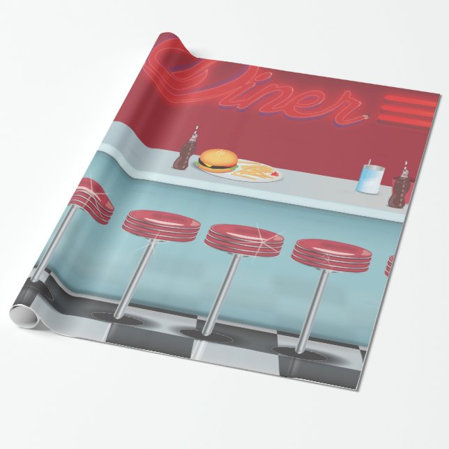 Papel De Regalo Diner Americano Antiguo (Desenrollado)