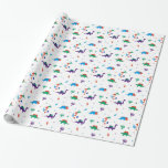 Papel De Regalo Dino Dreidels<br><div class="desc">Saque a mordedura de un dreidel este año y envuelva sus regalos de Hannukah en esta impresión prehistórica linda. Nuestros dinos se mezclan con las estrellas de David, menorahs, y los dreidels para los nuevos niños frescos diseñan. www.dreideljams.com</div>