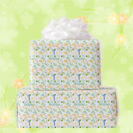 Papel De Regalo Dino Fiesta Cute Dinosaurio Nacimiento Niño Nombre