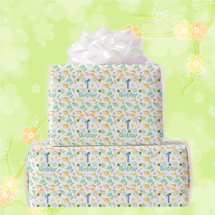 Papel De Regalo Dino Fiesta Cute Dinosaurio Nacimiento Niño Nombre