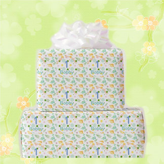 Papel De Regalo Dino Fiesta Cute Dinosaurio Nacimiento Niño Nombre