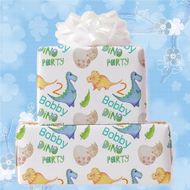 Papel De Regalo Dino Fiesta Cute Dinosaurio Nacimiento Niño Nombre