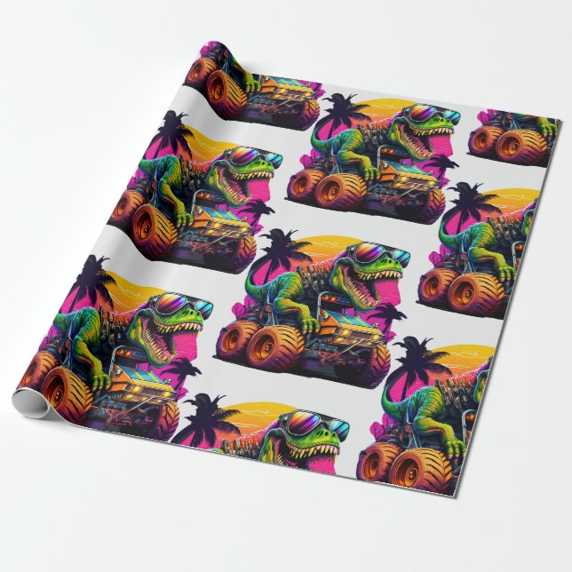 Papel De Regalo Dino Monster Truck (Desenrollado)