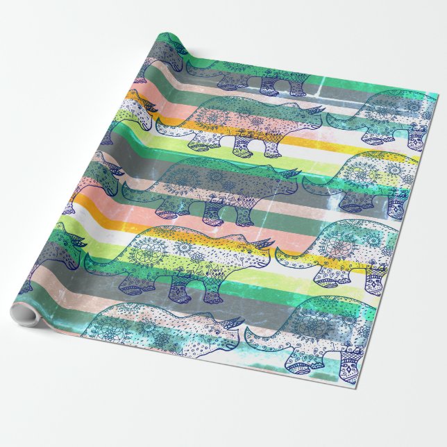 Papel De Regalo Dino Mood , Dinosaur Art Gift Wrap (Desenrollado)
