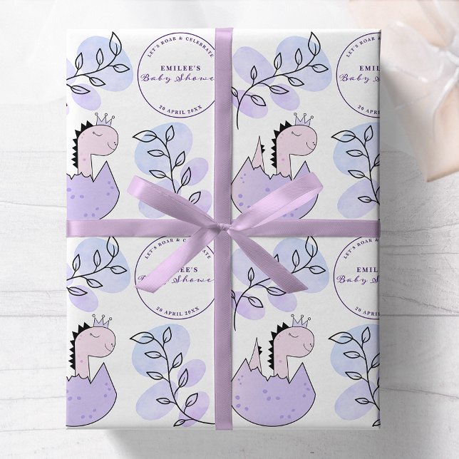 Papel De Regalo Dinosaur Baby Shower Pink Purple (Subido por el creador)