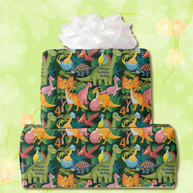 Papel De Regalo Dinosaur Birthday Personaliza Nombre y Regalo de E (Subido por el creador)