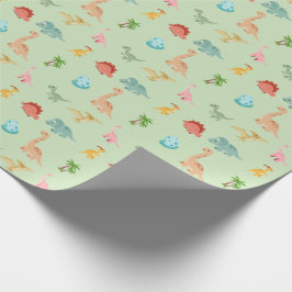 Papel de regalo Dinosaur Friends – Verde salvia