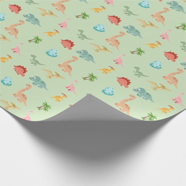 Papel de regalo Dinosaur Friends – Verde salvia (Esquina)